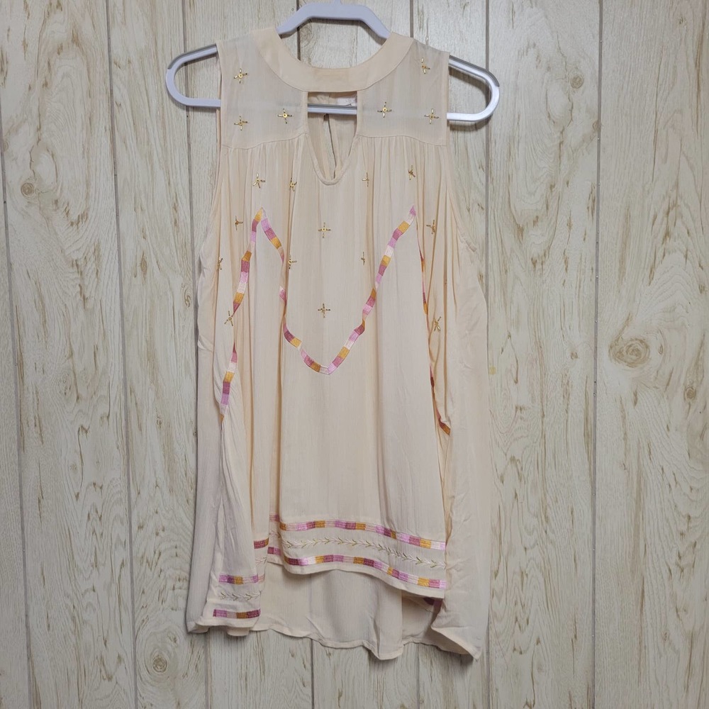 LC Lauren Conrad Gauze Beaded Embroidered Sleeveless Tunic Blouse M